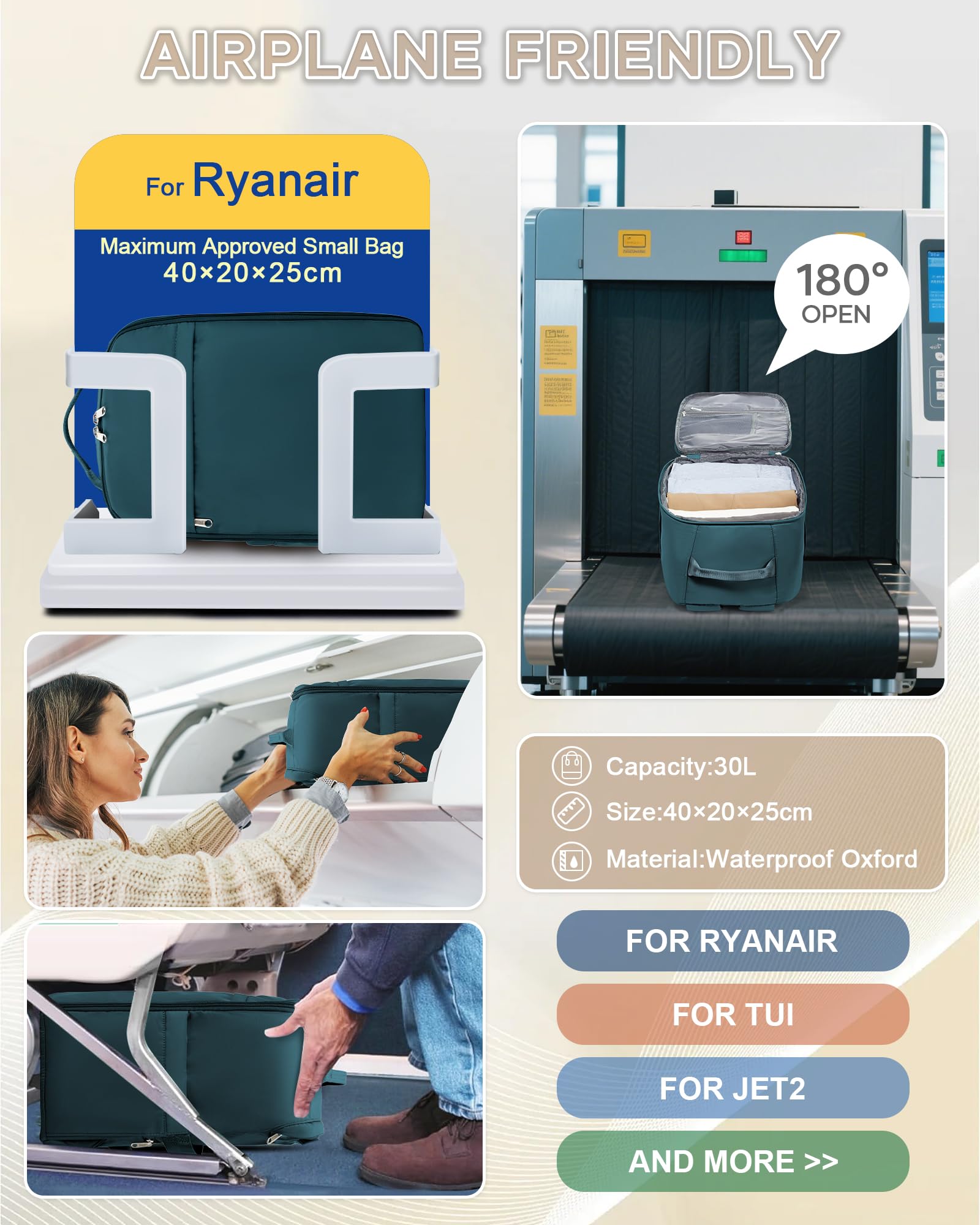 SZLX Zaino Ryanair 40x20x25 e 45x36x20 - Bagaglio a Mano Donna e Uomo, Borsa da Cabina Impermeabile per Laptop 14 Pollici, Zaino da Viaggio