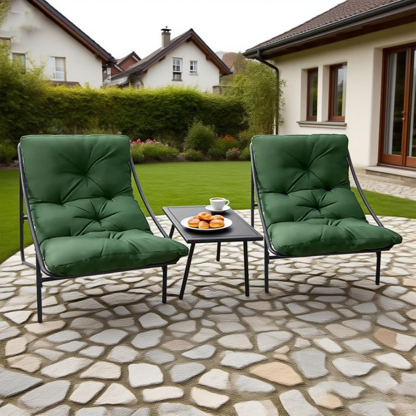 Gartenmöbel Set 3 teilig, Balkonmöbel Set, Balkonmöbel Kleiner Balkon mit Abnehmbar Kissen & Tisch, Lounge Gartenmöbel, Bequemer Balcony Furniture Sitzgruppe (Grün)