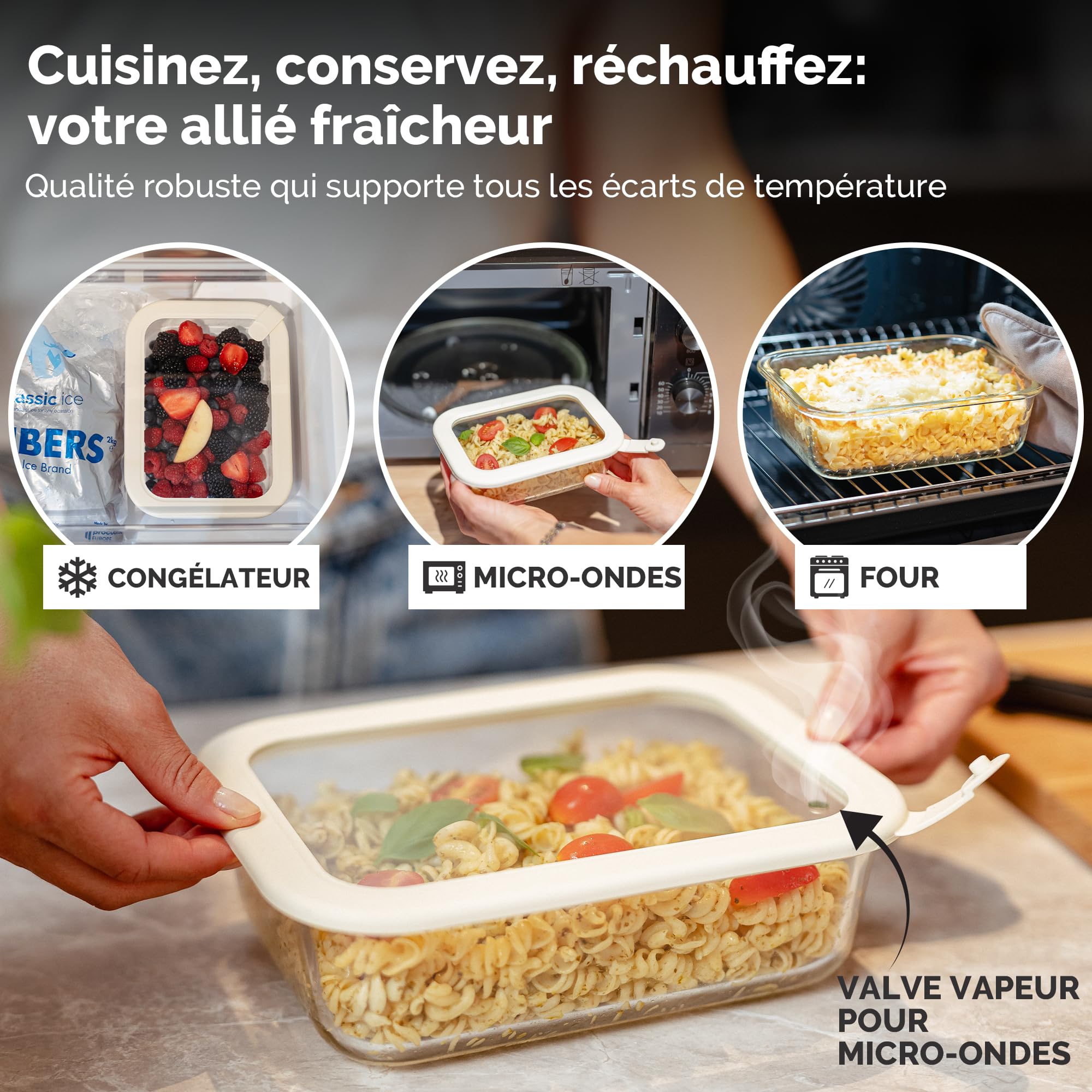 Boîte de Conservation en Verre Borosilicate Lot de 1x370ml, 1x640ml, 1x1020ml, 1x1520ml – Rangement et Organisation de Cuisine, Rangement Frigo, Boîte Rangement Cuisine