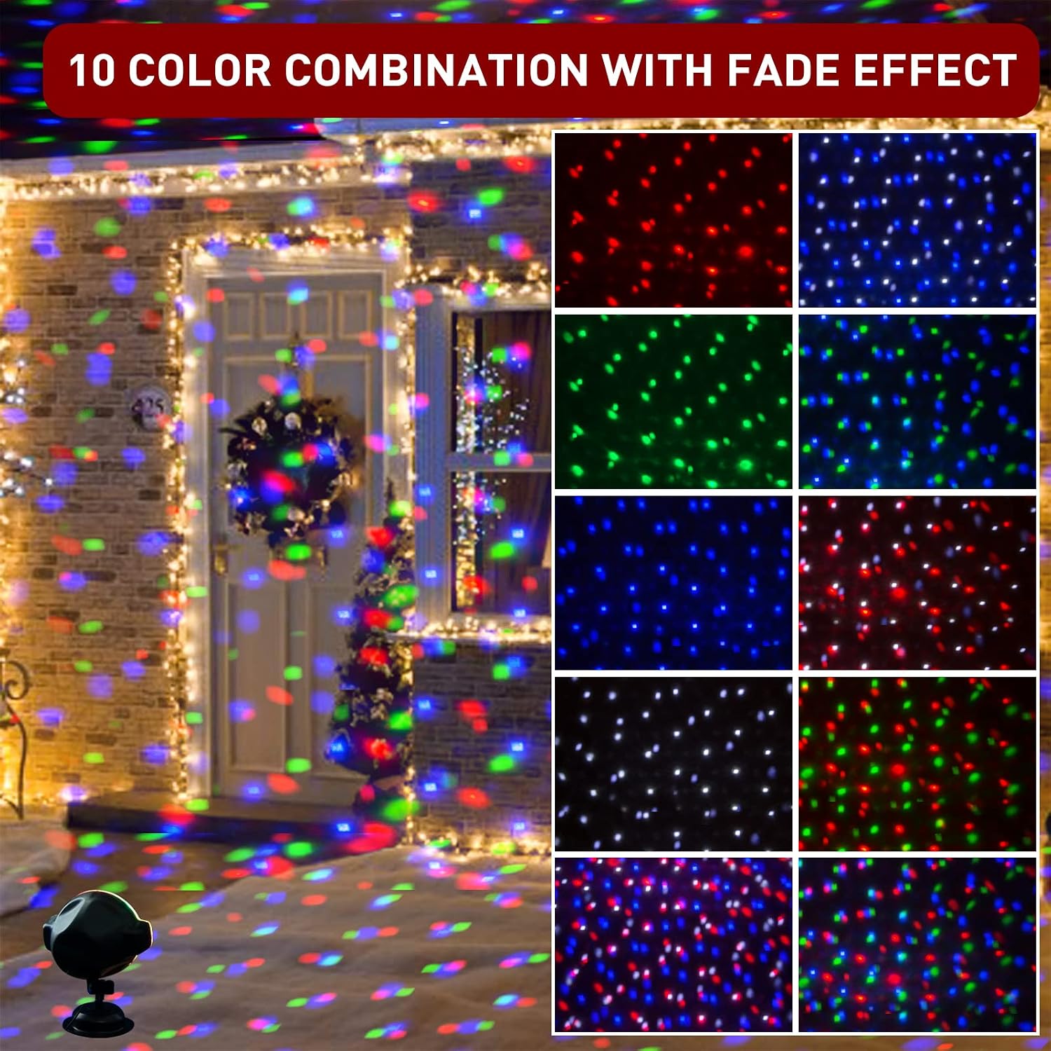 PEIDUO LED Party Projector Plug Powered with RGBW Spots Snow Fall, Multi Function Anamated Falling Snow Projector for Indoor Outdoor Holiday Party Décor,Landscape Lights for Home Yard Garden