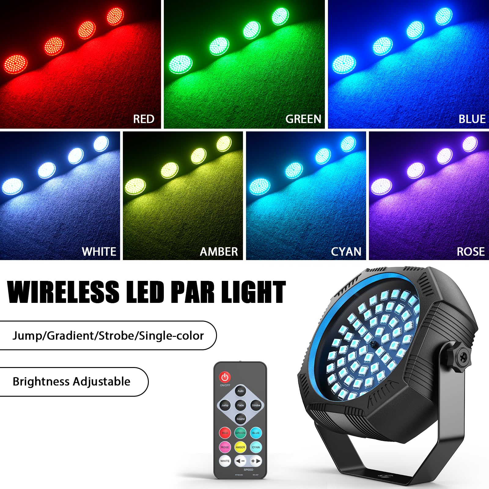4 pezzi 30W Mini RGBW 60 LED Par faro batteria con telecomando ricaricabile luce de palcoscenico stroboscopica con Modalità Suono/Auto illuminazione luci da discoteca per festa DJ compleanno camera