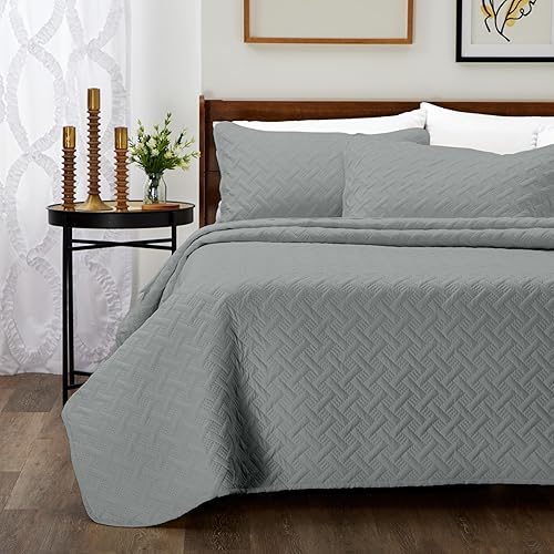 Miniatura 10 de Cosy House Collection Juego de edredón de lujo de rayón derivado de bambú de 3 piezas, colcha acolchada ultrasuave, puntada de tejido clásico,