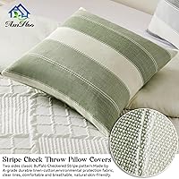 Vista 15 de AmHoo - Juego de 2 fundas de almohada decorativas para casa de campo, a rayas y a cuadros, juego de fundas de almohada de algodón y lino para sofá