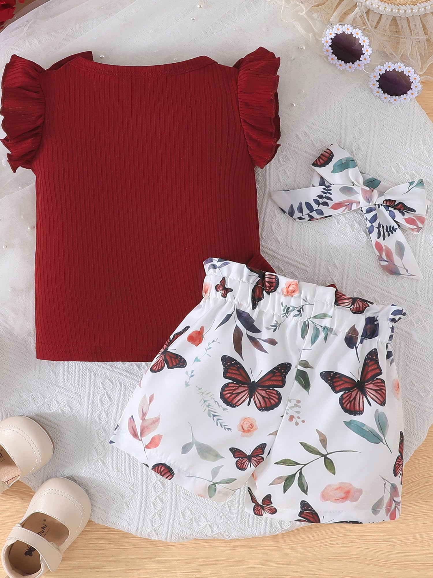 SUREPOCH Conjunto de ropa de verano para niña pequeña, con volantes, de punto, sin mangas, bonito conjunto de pantalones cortos, regalo perfecto para bebés y niñas