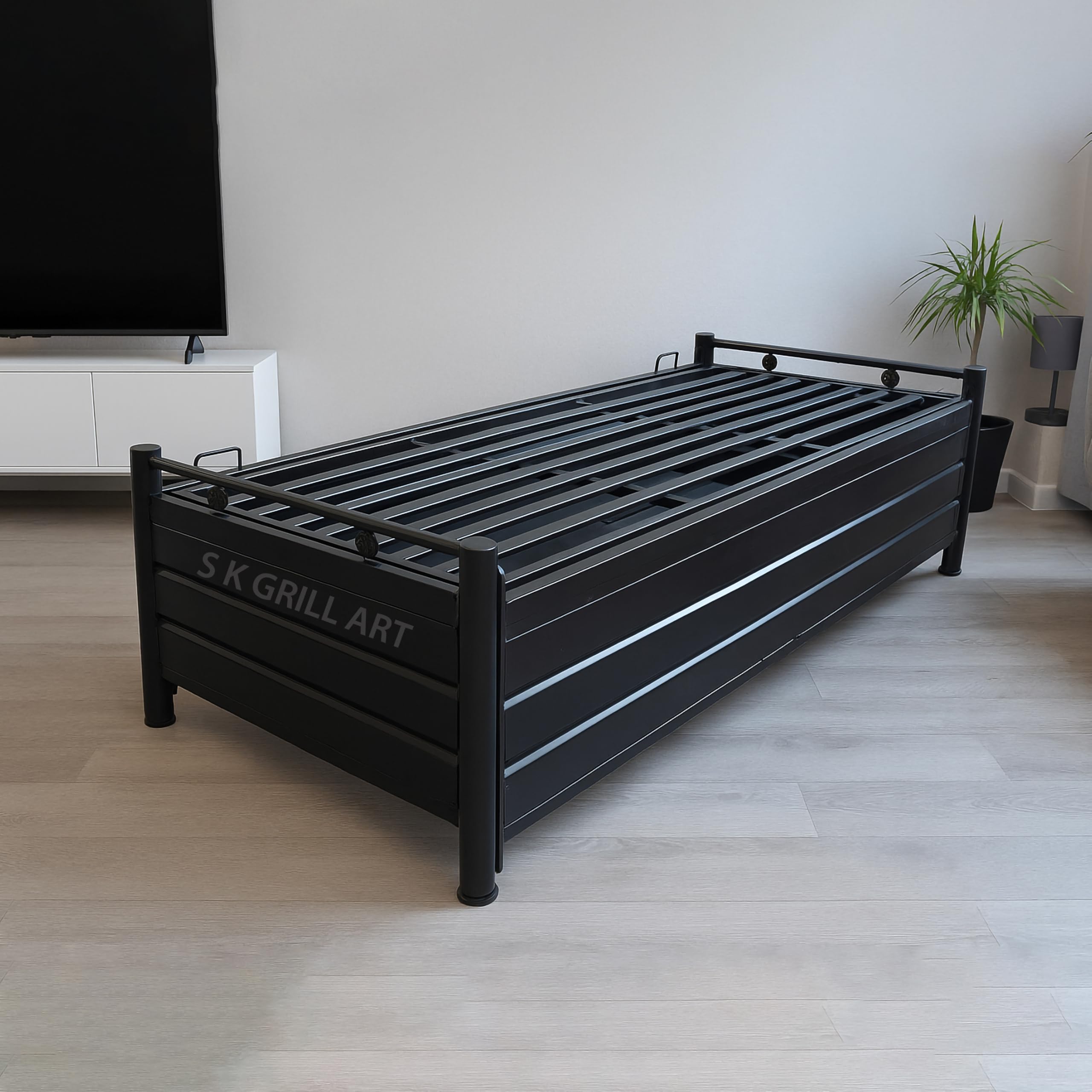Metal Diwan Bed with Hydraulic Storage – Heavy Duty Powder Coated Frame, Box Type Design, Without Mattress (Black, 3 x 6 Feet)-image-12