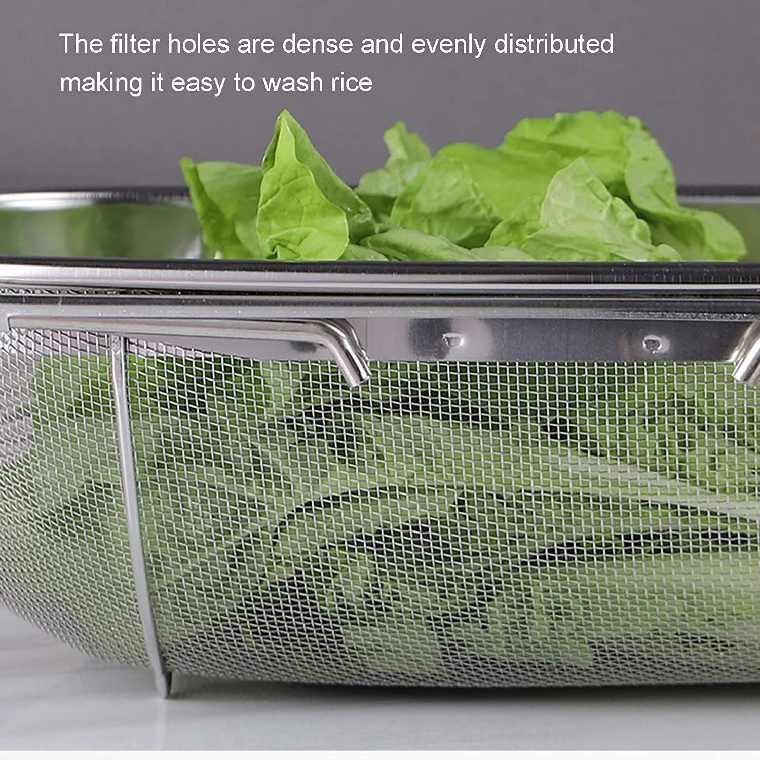 Scolapasta sopra il lavello in acciaio inox, per lavello da cucina con impugnatura in gomma, in acciaio inox a rete fine, grande, espandibile in metallo per pasta, cibo, verdure