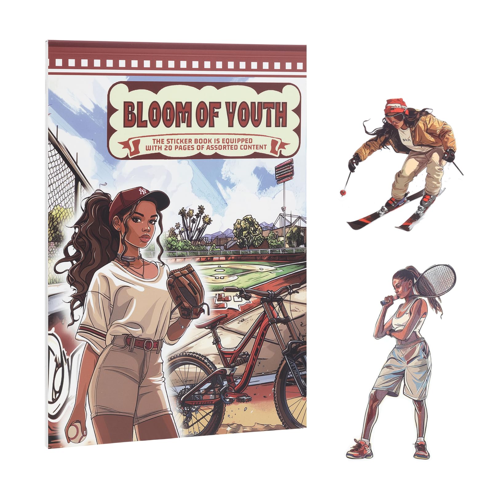 Dizdkizd Sport Themed Scrapbooking Journaling Stickers for Adults, 196 Die-Cut PET and Paper Sticker Book for Bullet Journal, Collage, Colored Girls