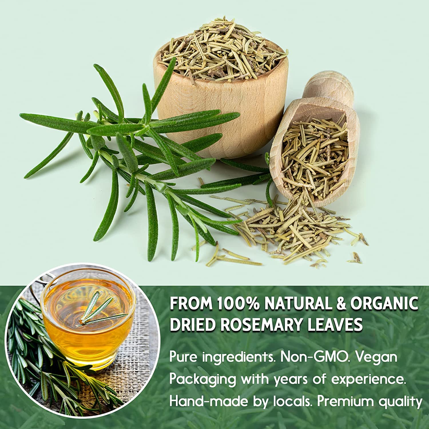 Namo Organics - 1 kg - Hojas secas de romero - Para el crecimiento del cabello y té de hojas de romero - Hierba seca orgánica (1 kg)