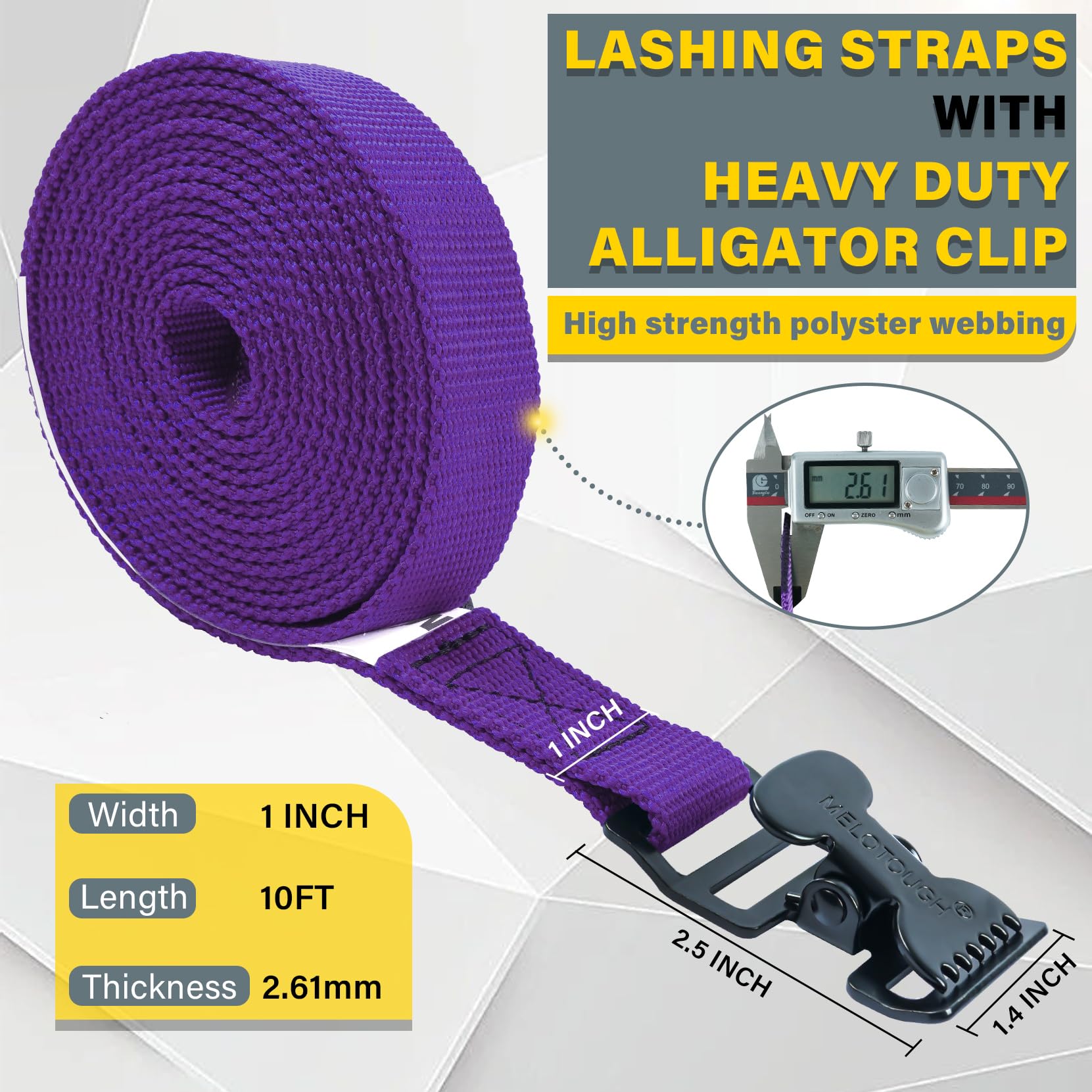 Lashing Strap,1"×10FT Tie Down Straps With Alligator Clip,Adjustable