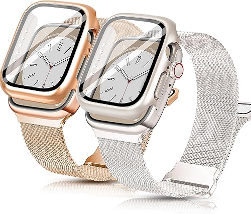 Paquete de 2 correas de metal compatibles con correas de Apple Watch para mujer con caja de 1.575 in 1.614 in 1.732 in 1.772 in, correas de malla