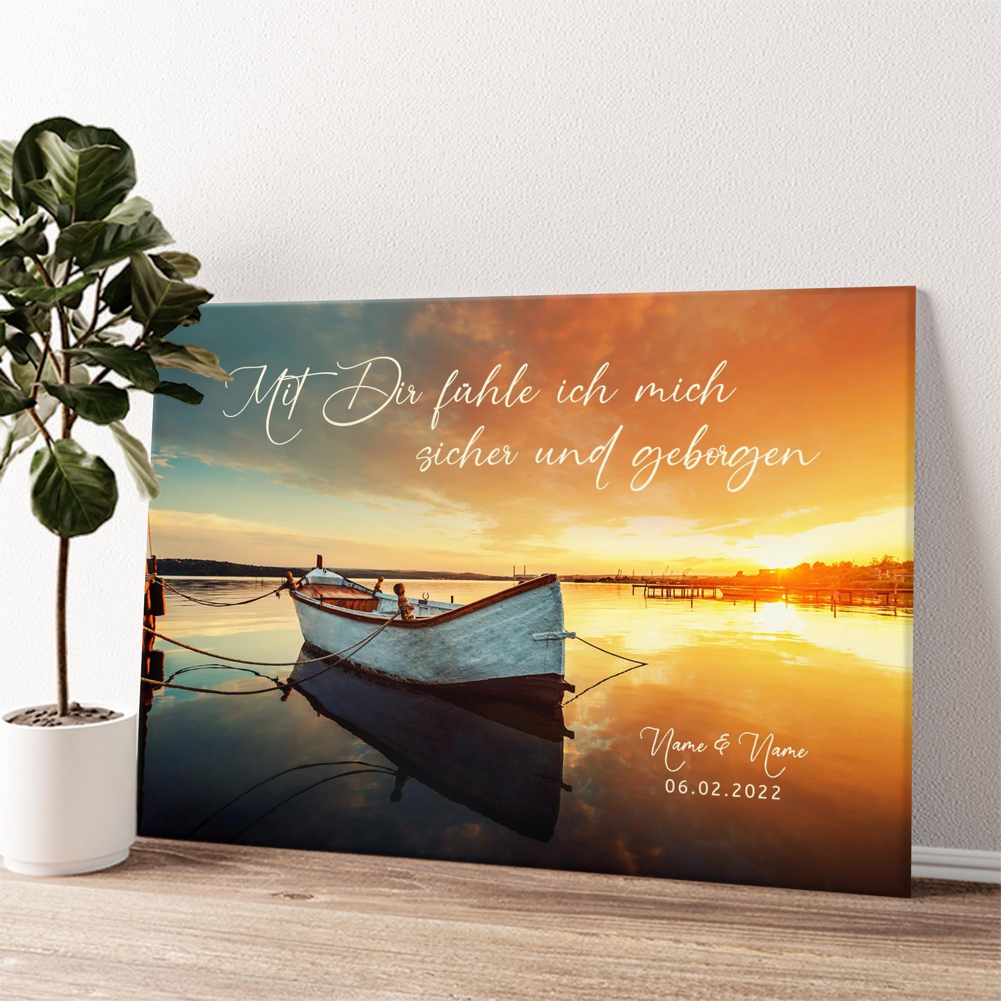 Liebesleinwand Personalisierte Geschenke | Leinwandbild Geschenk für sie und ihn zum Geburtstag, Hochzeitstag, Jahrestag gestalten | Geborgenheit
