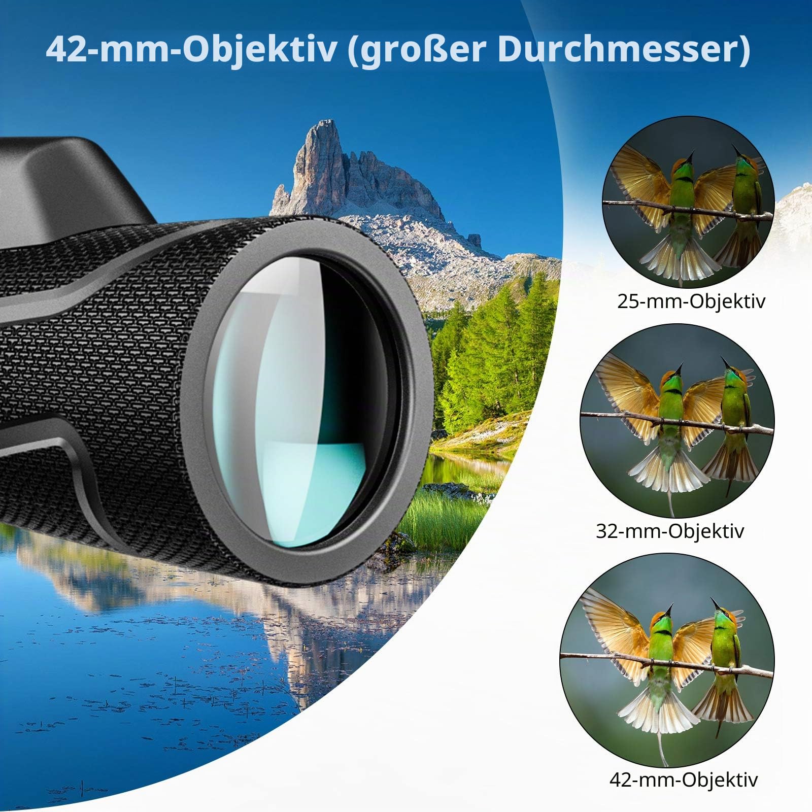 12x42 Zoom Fernrohr monokular, Mono fernglas Erwachsene, mit Smartphone Halter Stativ,für Wildtiere Vogelbeobachtung Wandern Jagd Camping,Ideal für Naturbeobachter (Schwarz)