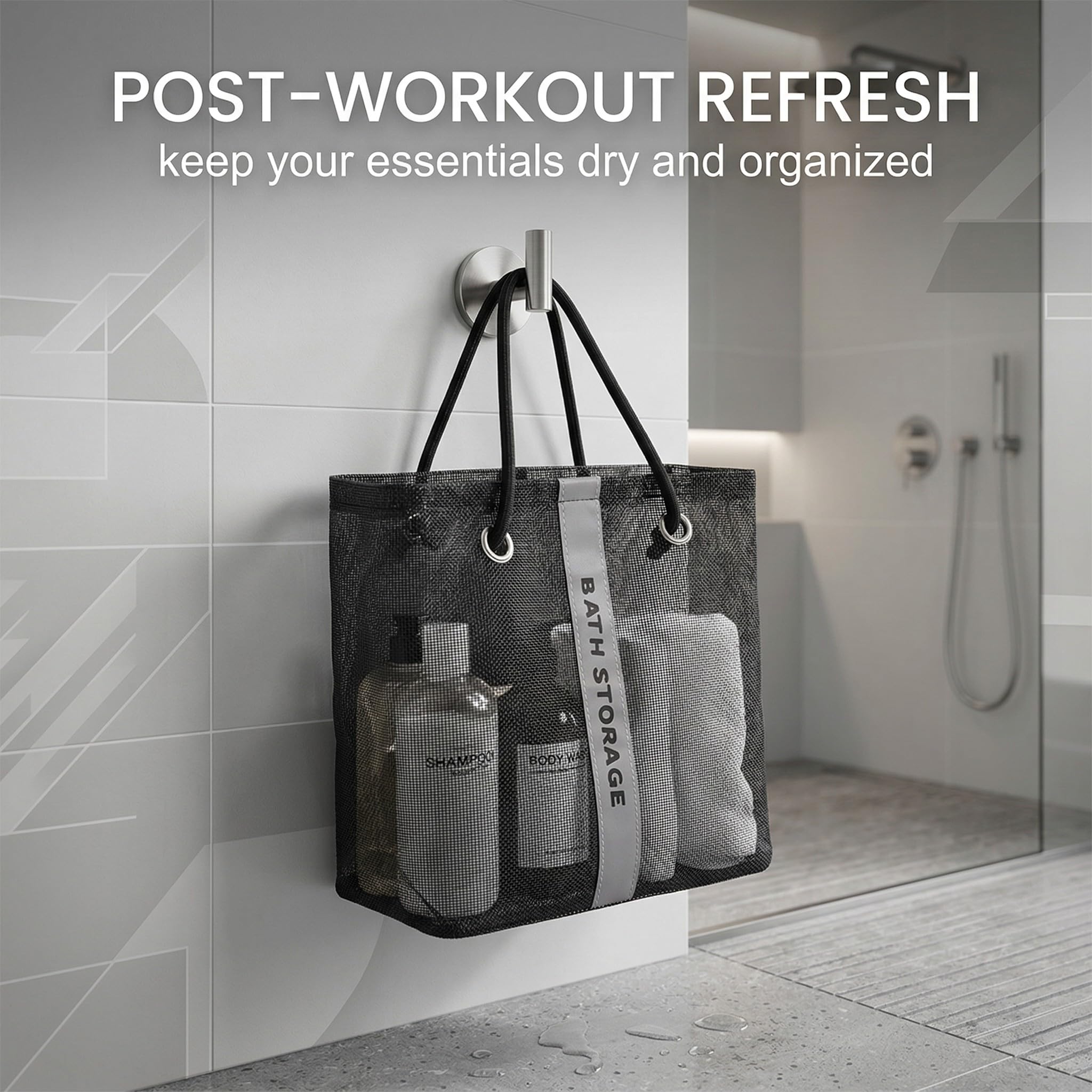 Ampia borsa sportiva in rete impermeabile per nuoto, borsa da palestra portatile con maniglia 27x17x25 cm, per uomo e donna, ideale per indumenti bagnati e attrezzature fitness, nera