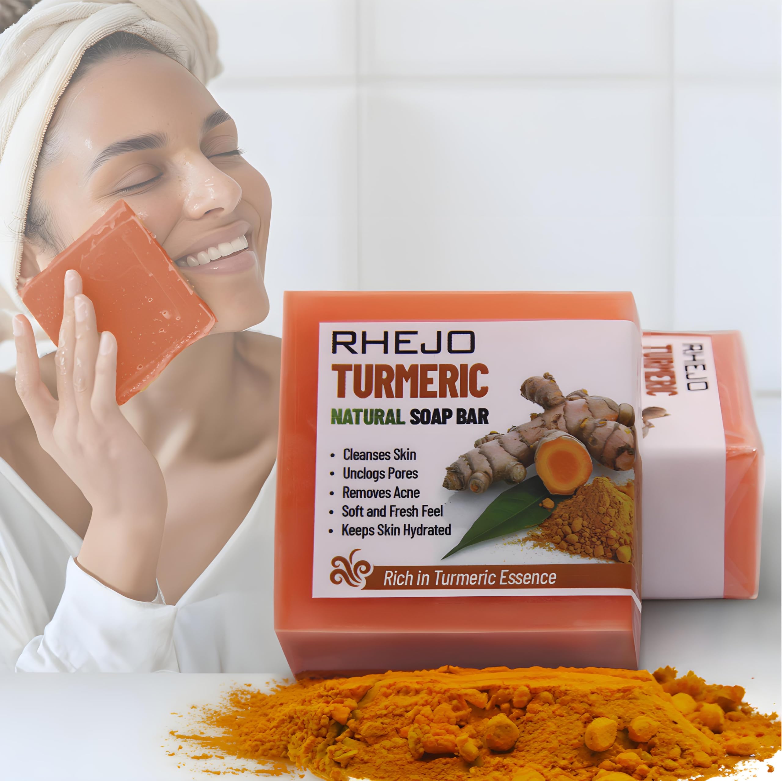 Turmeric Soap, Natural Turmeric Soap Bar, Handmade for all Skin Types, Removes Hyperpigmentation & Acne, Brightens Skin, Anti-aging Benefits, 100% Vegan, Organic and Cruelty Free, Face & Body, 100g