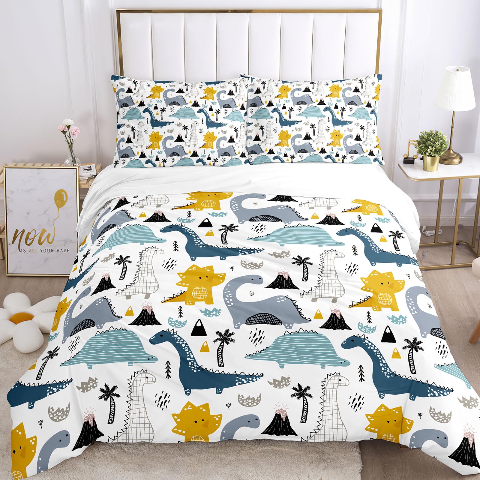 Biancheria da letto per bambini con dinosauro, 135 x 200 cm, copripiumino con motivo a dinosauro, per ragazzi e ragazzi, con federa (A-2, 135 x 200 cm)