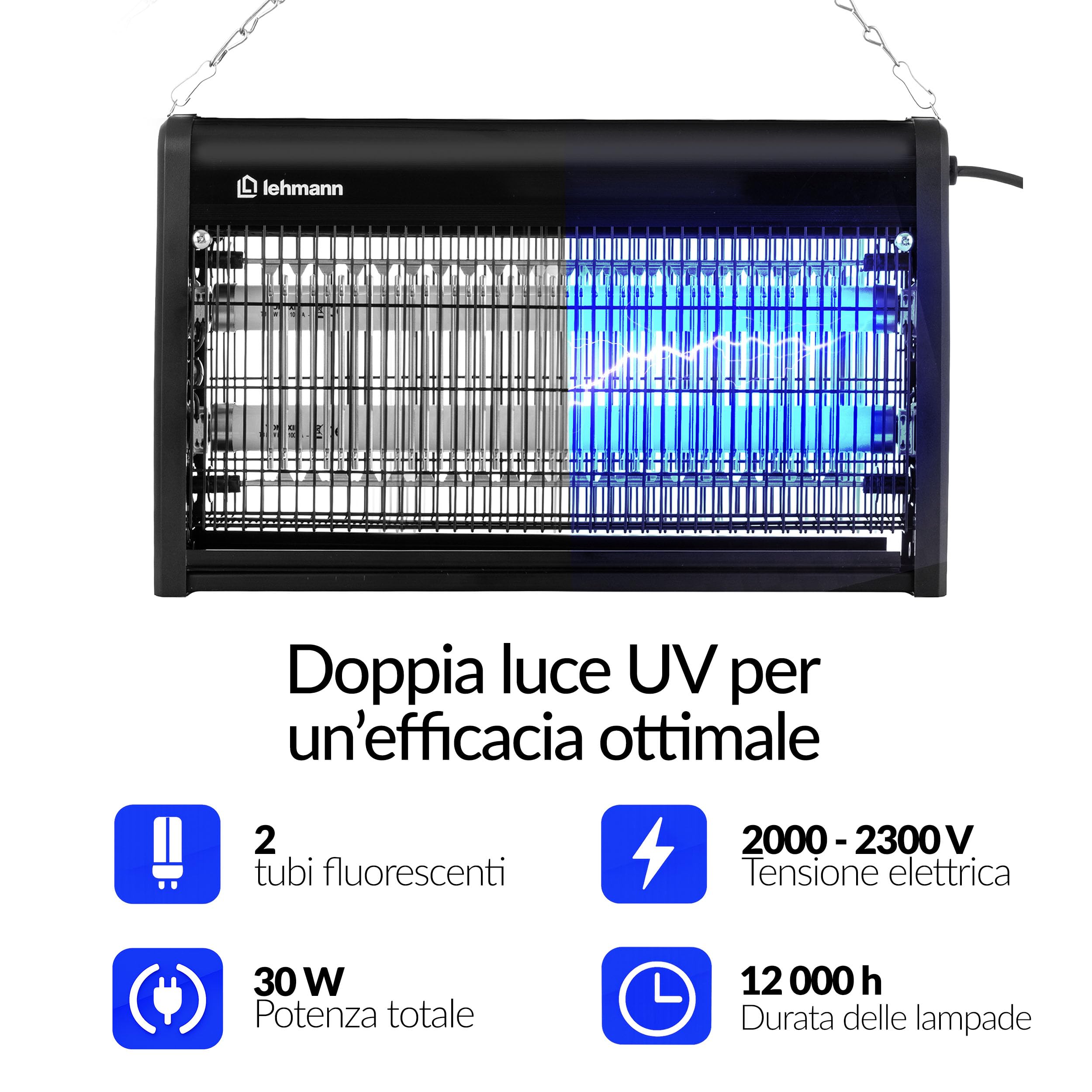 LEHMANN Lampada Antizanzare Elettrico, 30W, Zanzariera Elettrica contro Insetti, Zanzare e Mosche senza Prodotti Chimici, Controllo Remoto con Telecomando, Silenziosa, Lampada Zanzare fino 300 m²