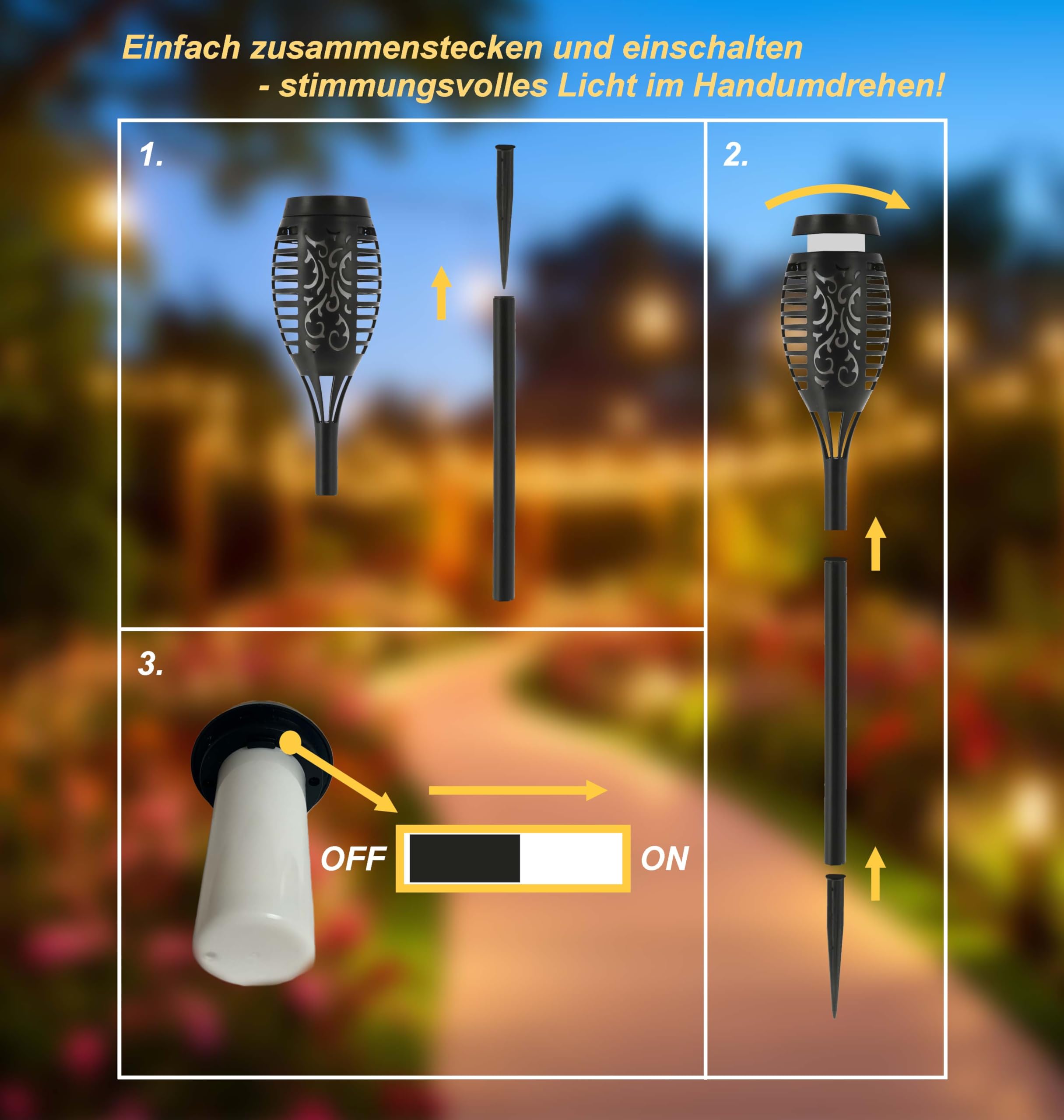 Solarlampe für Außen Gartenfackel mit realistischem Flammeneffekt 51cm Wasserdicht Solarleuchte Solar für Garten Balkon Deko Beleuchtung (12 Stück)