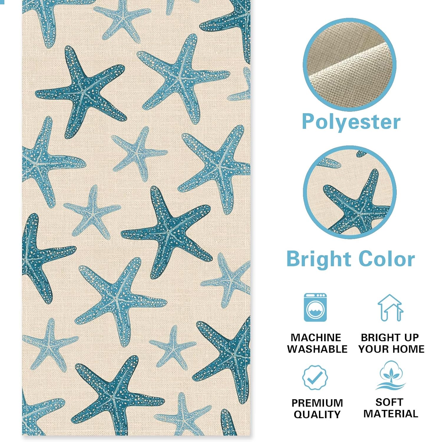 Coastal Starfish Dining Table Runner, Blue Beach Sea Marine Life image 2