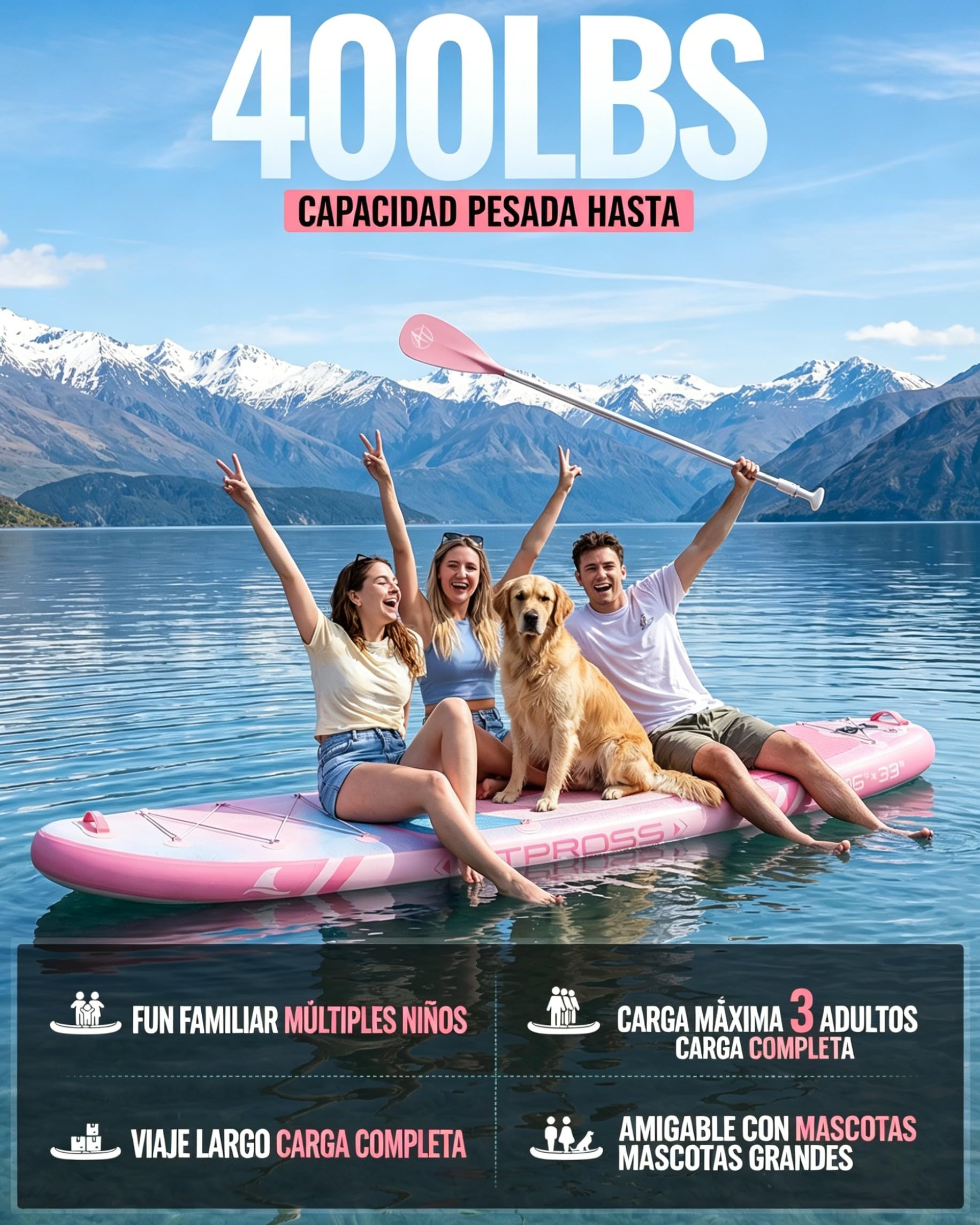 Tabla Sup Hinchable 2 Personas Set Completo Accesorios | Extra Ancha 320x84cm Carga 200kg Gran Estabilidad y Cubierta Antideslizante