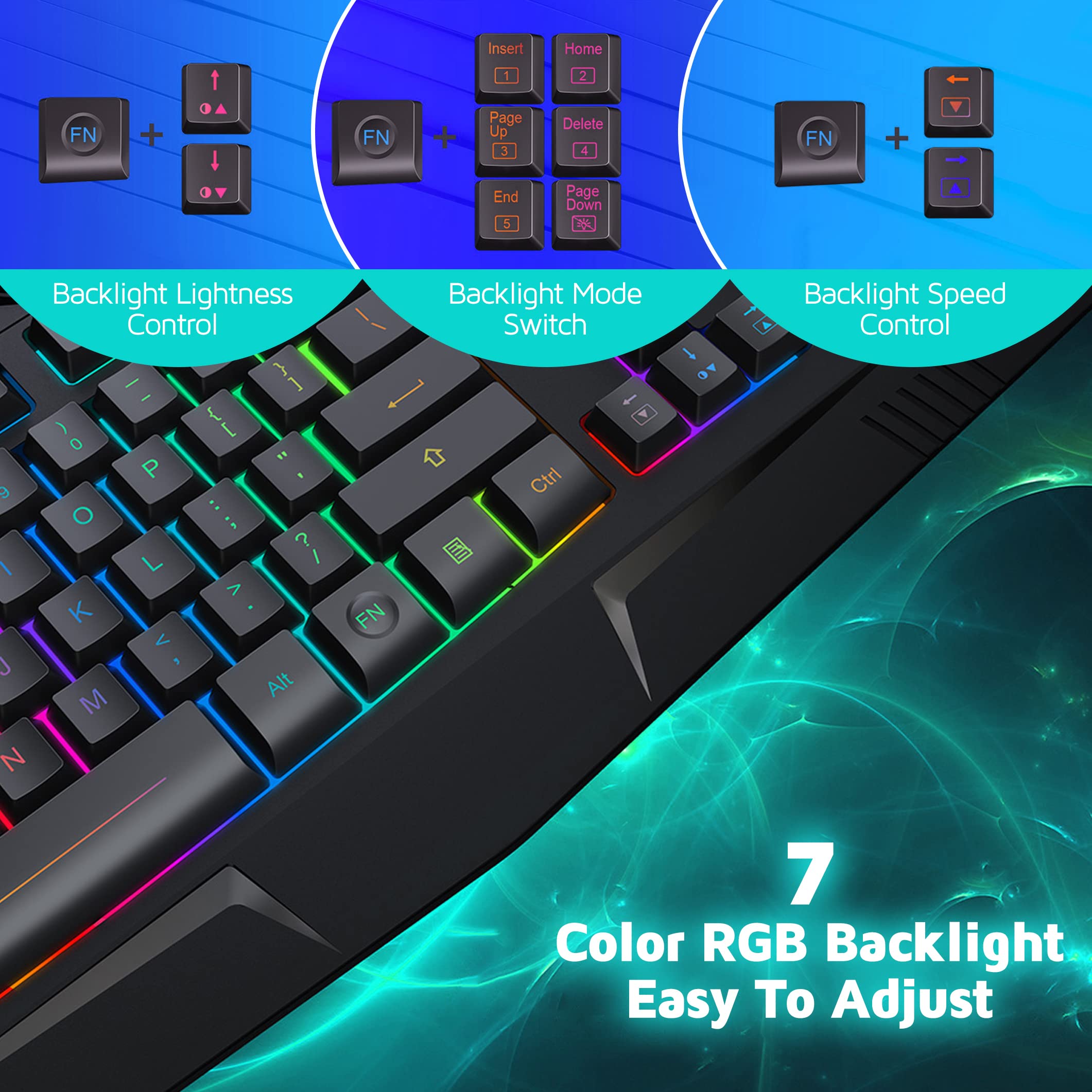 Amazon | ゲーミングキーボード 有線 7色 LED レインボーバックライト