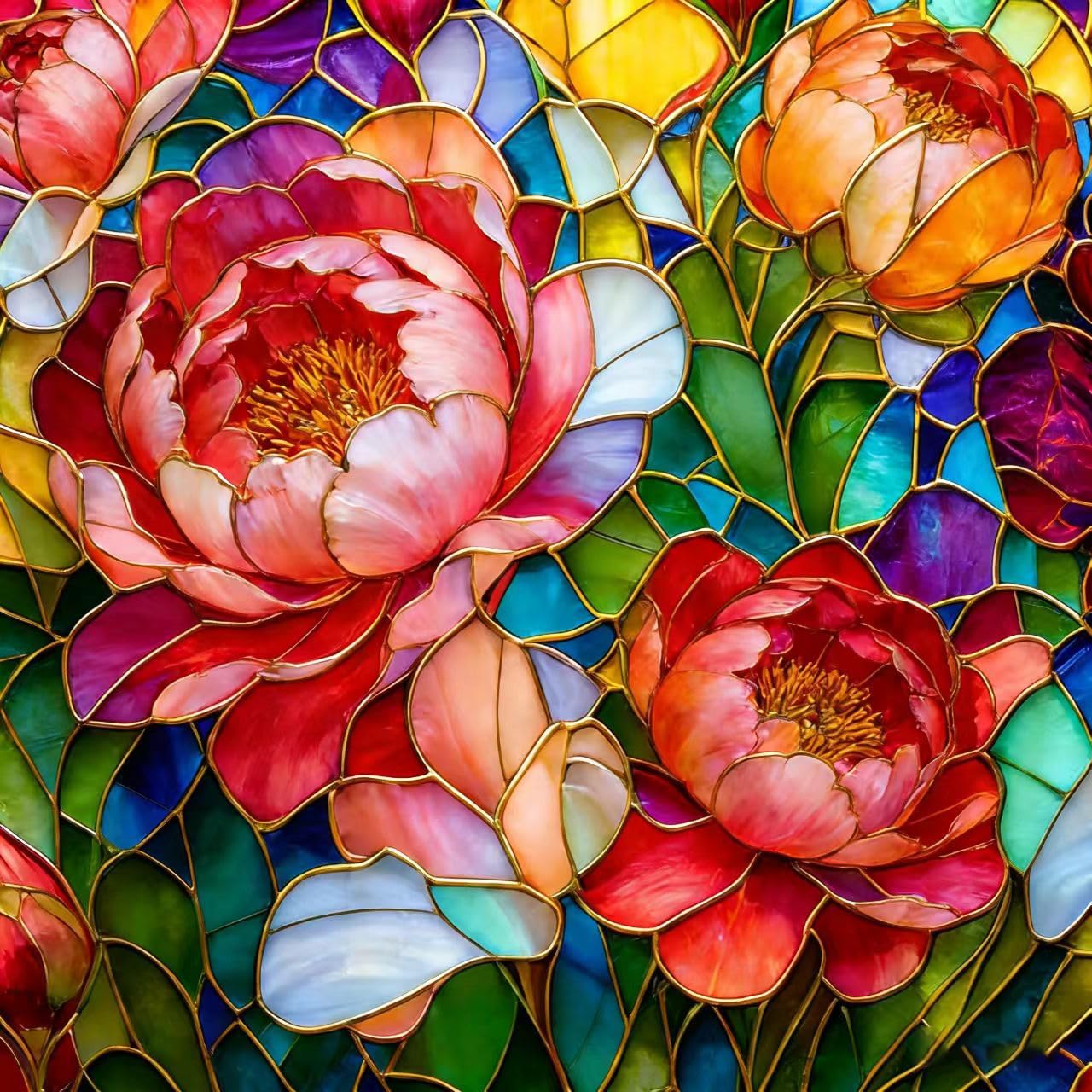 CNHONG 5D Diamond Art Kits for Adults, Peony Flowers Diamond Painting Kits for Adults Beginner, Full Drill Round Paint by Diamonds Dot Gem Art for Home Wall Decor 12x16inch