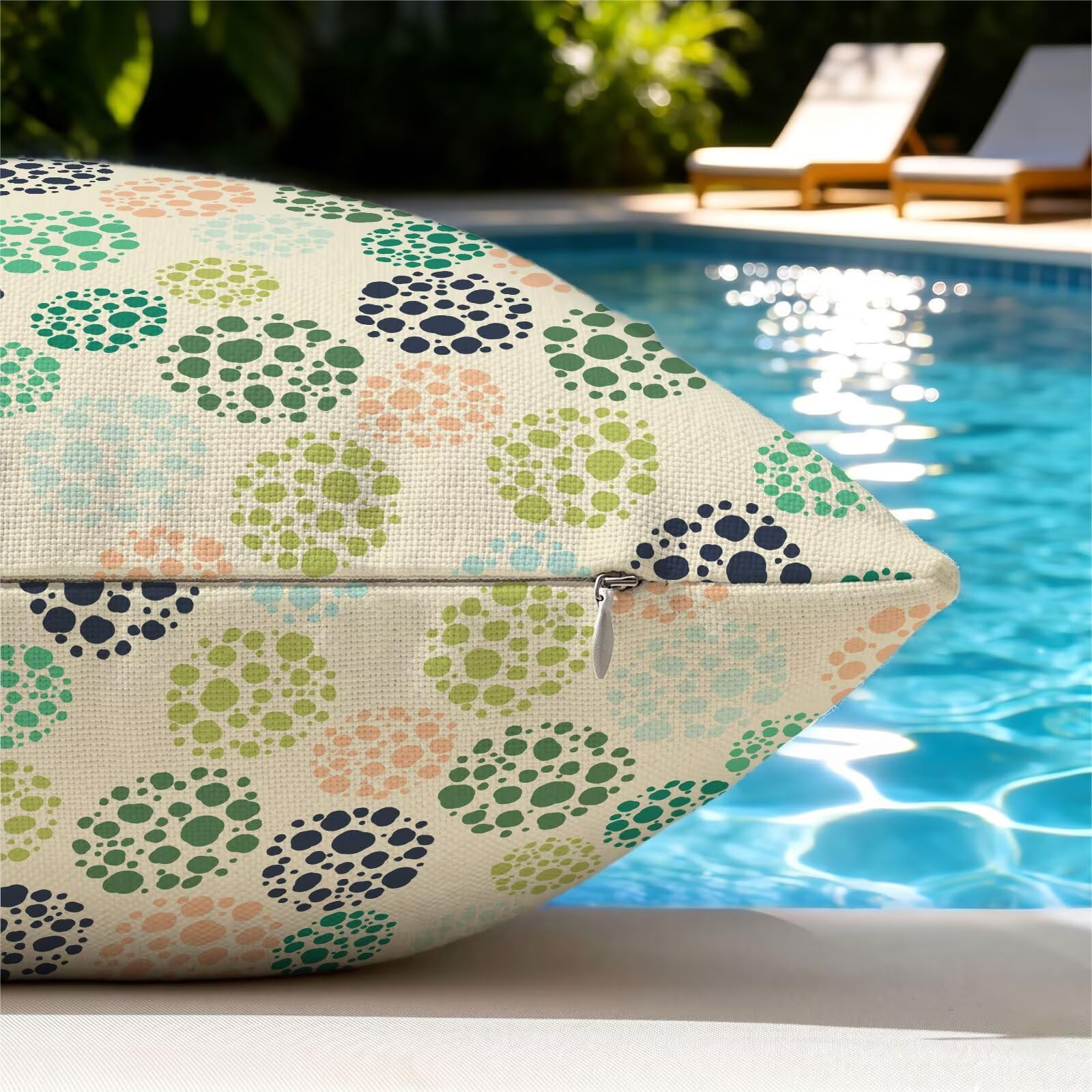 Housses Coussin Extérieur Imperméables 50x50 cm - Lot de 2 Taies d'oreiller Déperlantes pour Jardin, Terrasse et Balcon - Décoration Élégante pour Salon de Jardin et Canapé - Beige & Vert 3Z-291