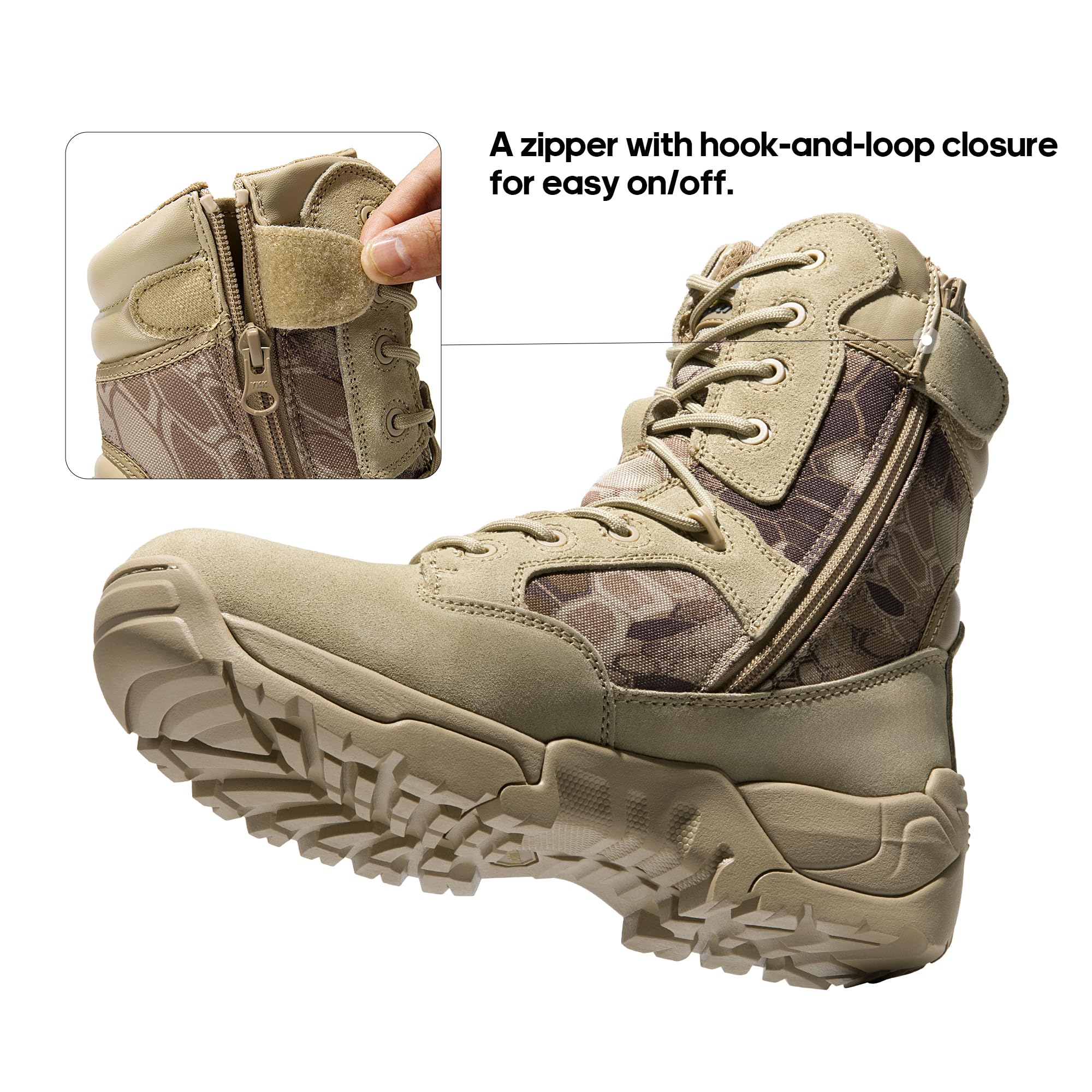 NORTIV 8 Herren Militärstiefel Einsatzstiefel mit Reißverschluss Taktische Boot Security Stiefel Kampfstiefel Springerstiefel Armee Outdoor Trekking Schuhe
