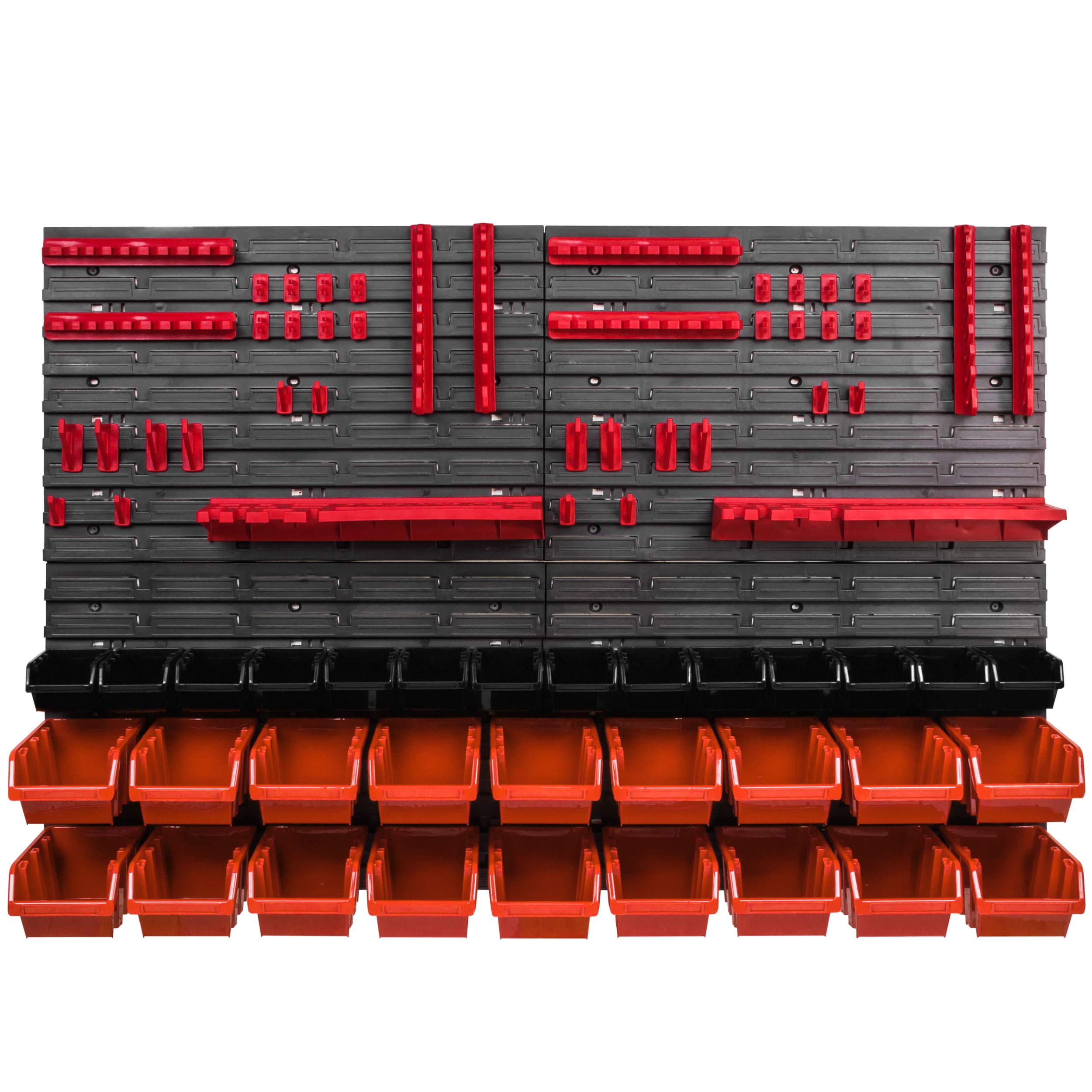 botle Set di 32 scatole impilabili da parete arancione con coperchio, pannelli porta attrezzi da muro 115 x 78 cm, per officina, garage, hobby, contenitori impilabili per scaffali da magazzino
