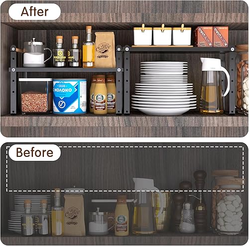 Miniatura 6 de Organizador de encimera de cocina expandible, organizador de estante de gabinete ajustable, estante apilable para encimera de cocina, estantes