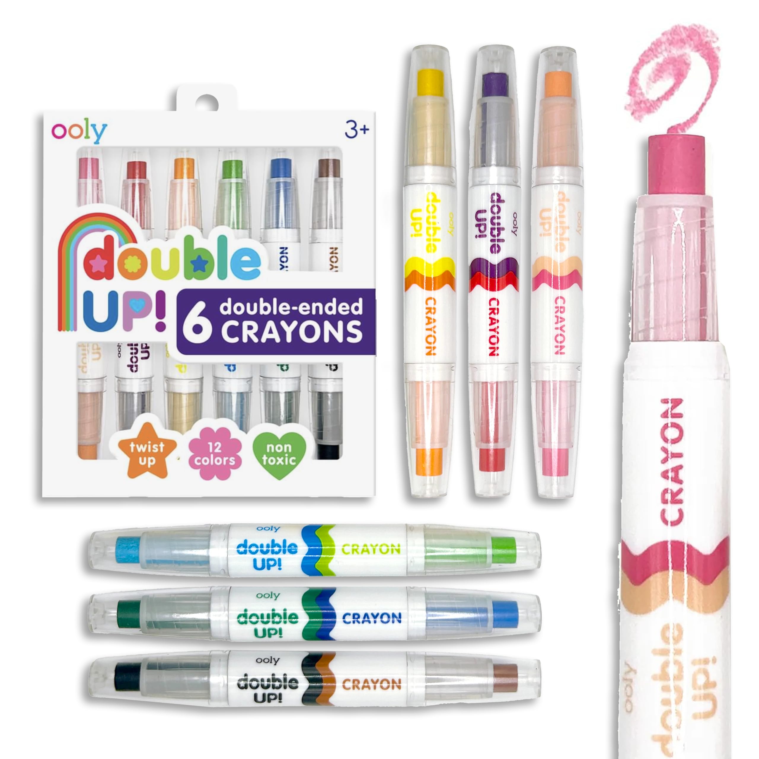 OOLY Double Up Double-Ended Twist-Up Crayons, Set of 6, 12 Colors