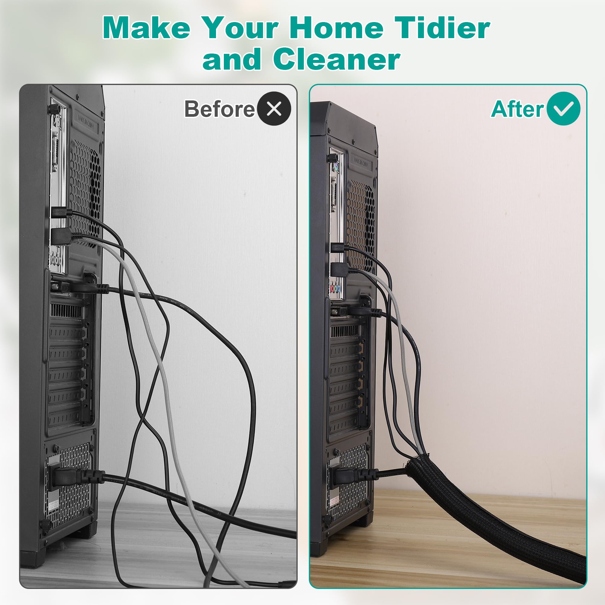 AiQInu Kabelschlauch 25mm 3m Schwarz - Selbstschließender Kabelmantel Für Schreibtisch Und TV