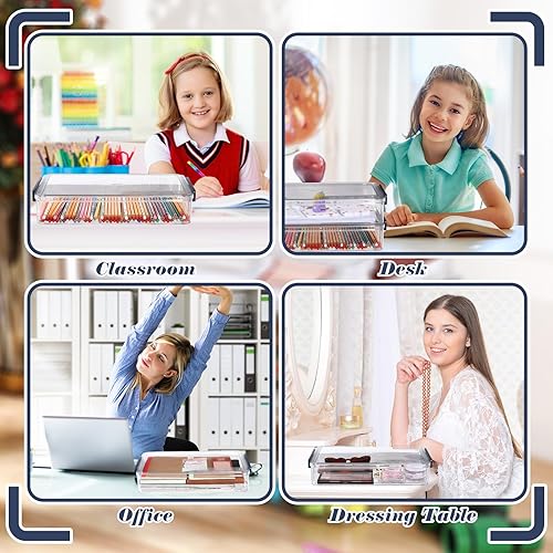 Miniatura 6 de 4 cajas de almacenamiento de archivos de 14 x 9.3 x 2.8 pulgadas, cajas de almacenamiento de plástico con tapas, estuche transparente para álbumes