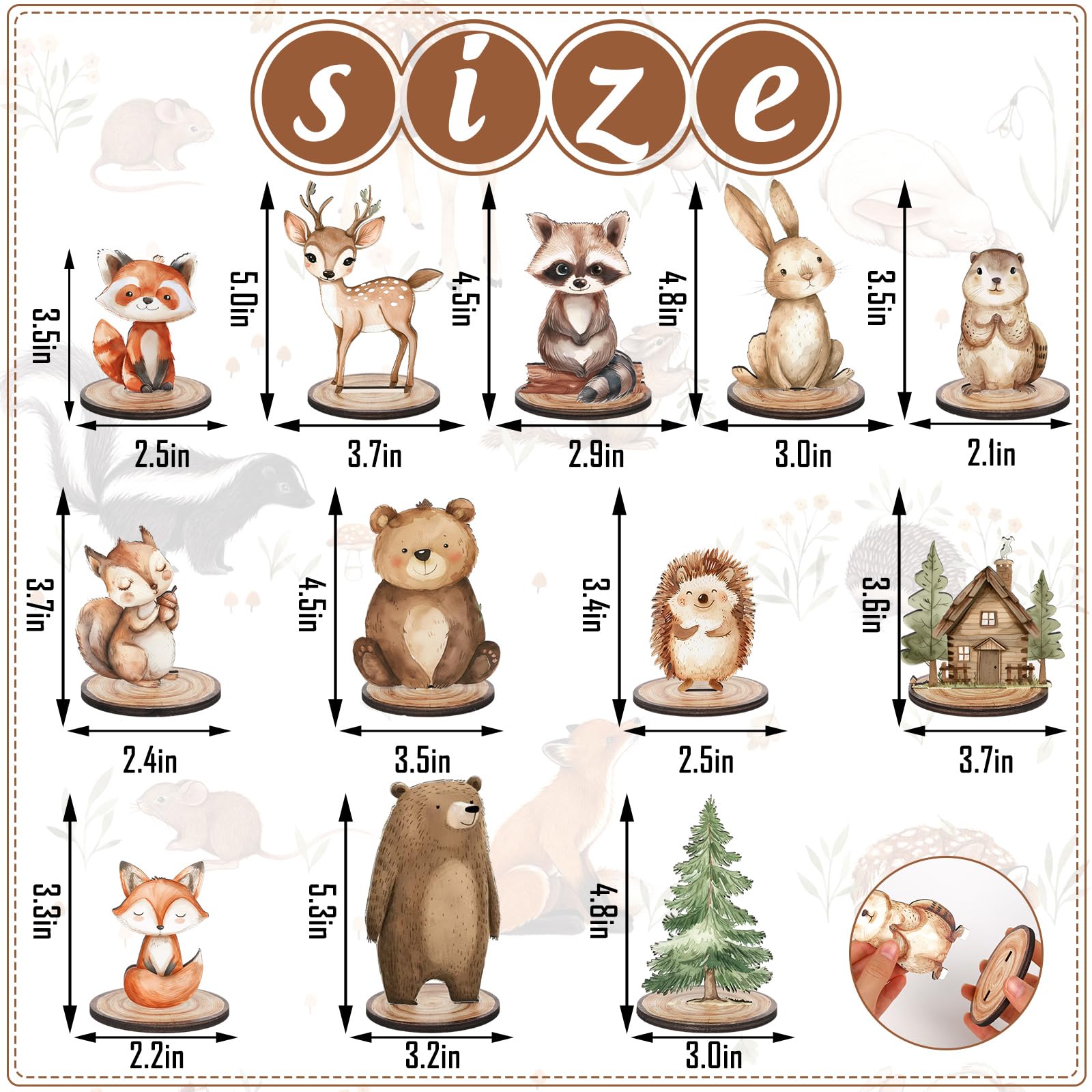 FYSUIMU 12Pcs Woodland Animal Wooden Table Sign Forest Animal Tabletop Centerpiece Rustic Tiered Tray Decor for Birthday Baby Shower Farmhouse Home Office