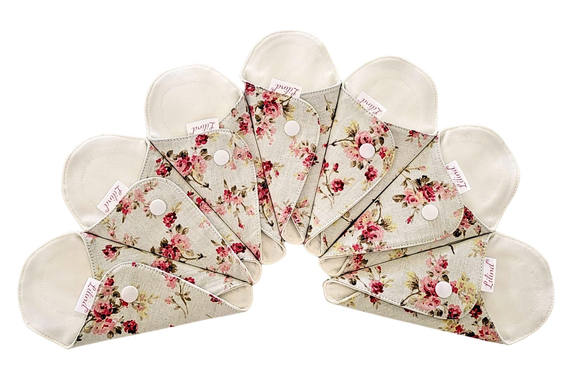 Lilind ® 7 Pack Thong Pantyliner Cloth Pads on Red Flowers, 100% Organic Cotton Reusable Washable Menstrual Sanitary Napkins, Waterproof and Leak-Proof, Eco Friendly and Zero Waste