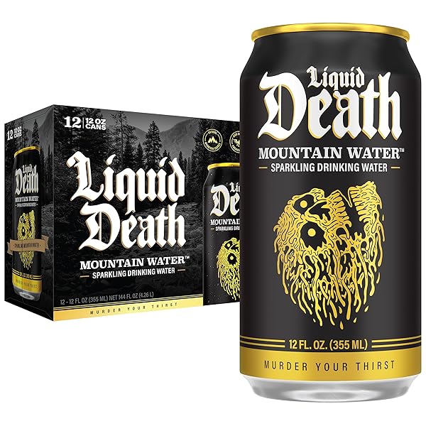 Liquid Death, Still Mountain Water, 12-Pack (12oz Cans), Natural Mountain Source, Infinitely Recyclable Ice-Cold Cans