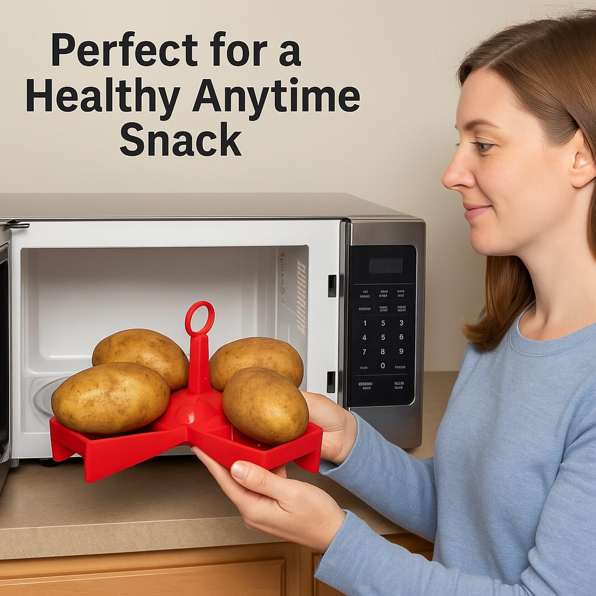Microwave Potato Cooker - BPA-Free Plastic Rack Cooks 4 Potatoes Evenly in Minutes - Quick and Healthy Microwave Meal or Snack - Image 3