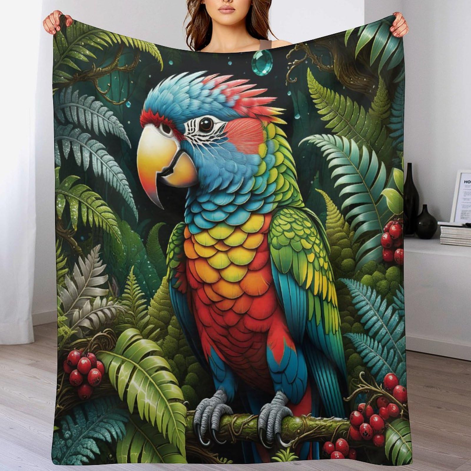 Couverture polaire perroquet en flannel douce 140x180cm