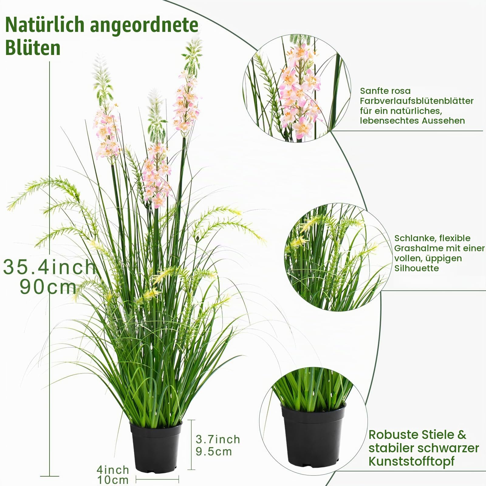 90cm Kunstschilf mit Drei Blüten Künstliche Pflanzen wie echt Kunstpflanzen wie echt mit Schwarz Topf Zimmerpflanzen Groß Echt für Zimmer Deko Büro Schlafzimmer Badezimmer Garten Haus (1 Stück)