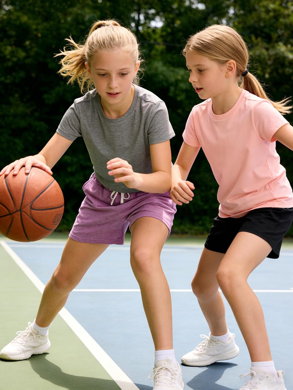 4 Pack Girls Shorts Athletic Soccer Running Active Dry-Fit Sports Basketball Shorts with Drawstring Pocket