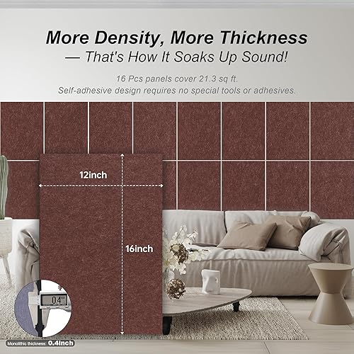 Miniatura 10 de Panel acústico artístico, gran decoración de pared con amortiguación de sonido, 16 x 12 x 0.4 pulgadas, panel decorativo de pared insonorizado,