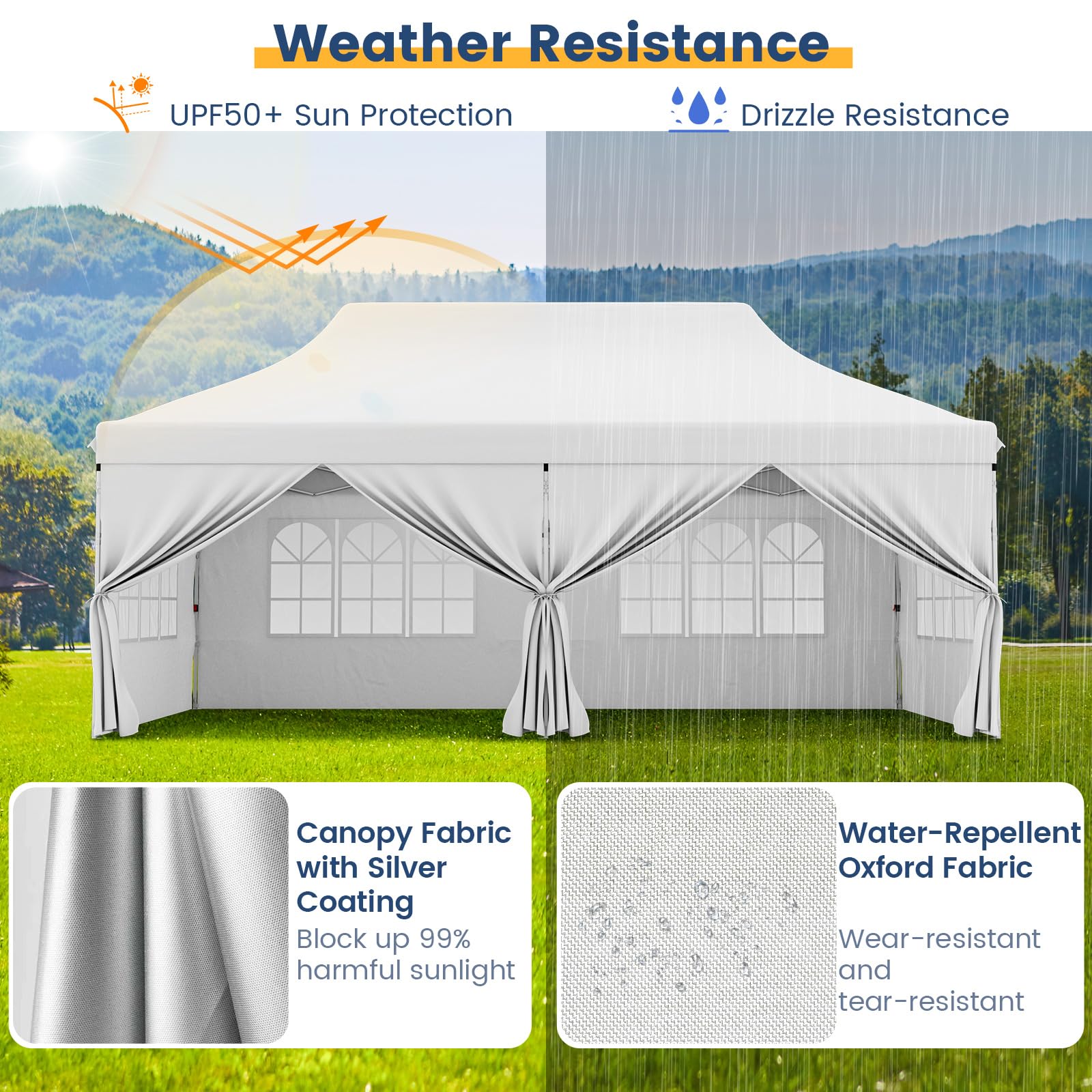 RELAX4LIFE Tonnelle Pliante 3x6 Imperméable avec 6 Parois Amovibles, Barnum Pliant 3x6, Hauteur Réglable, Portes Zippées, Tente de Réception Anti-UV, Sac Transport, Montage sans Outil