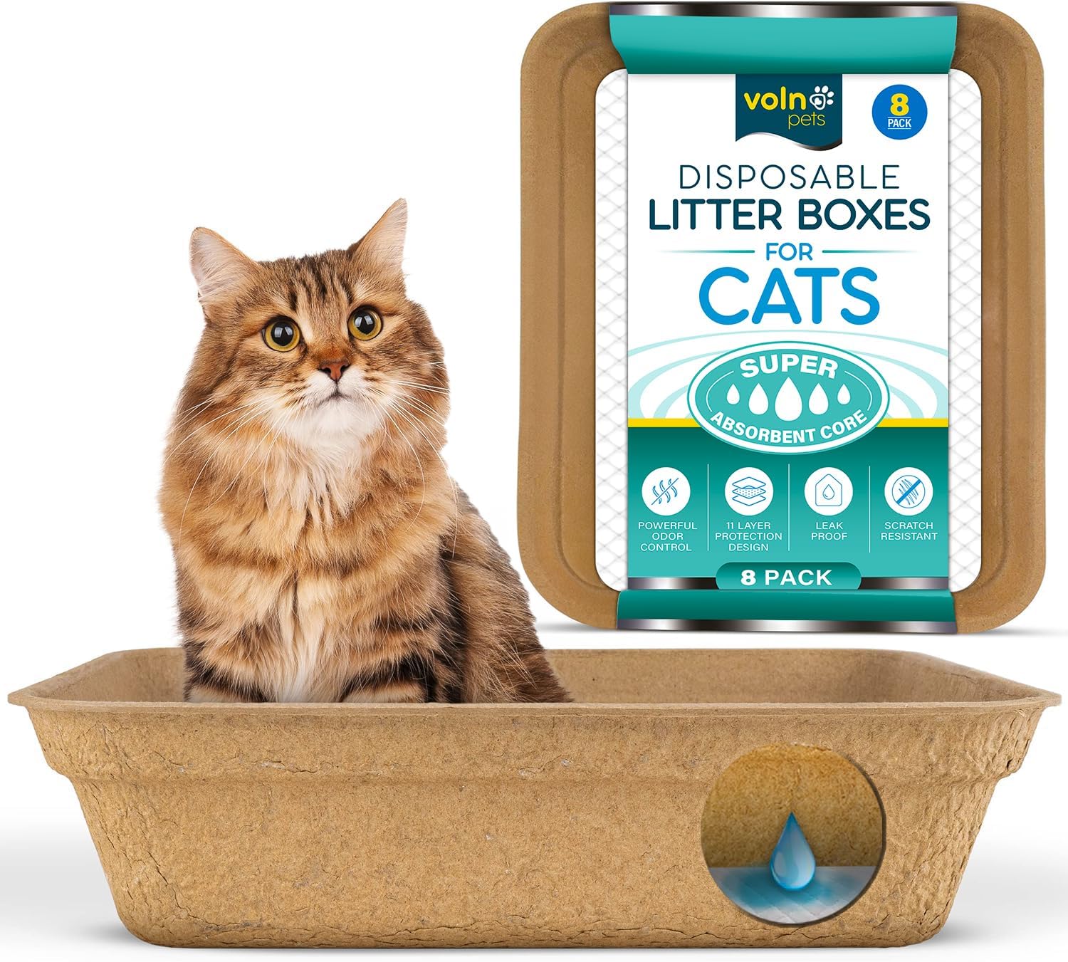 Voln Pets (8Pack) Disposable Litter Boxes for Cats, Leakproof, Odor & Liquid