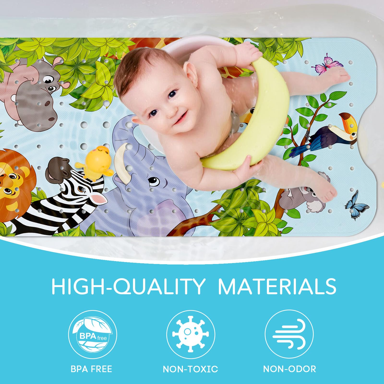SHUCHING Tapis de Bain Antidérapant Enfant Animaux de la Jungle, Tapis Baignoire Antidérapant Bebe, Réssistant à la Moisissure et Lavable en Machine 100 x 40 cm