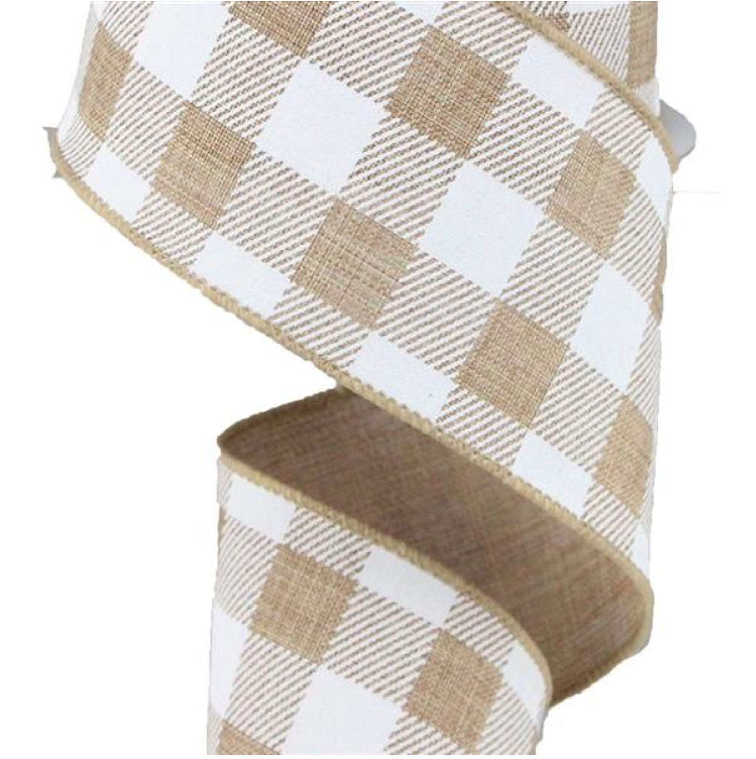 Amazon.com: Plaid Check Wired Edge Ribbon - 10 Yards (Light Tan