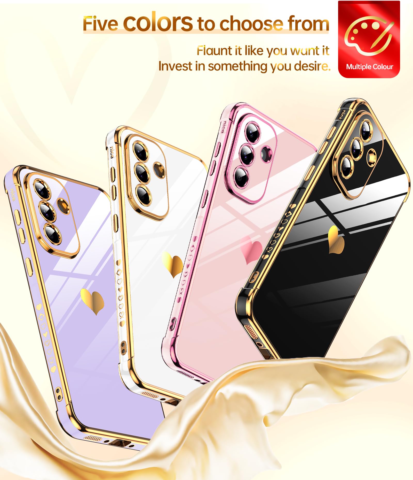 LeYi Etui do Samsung Galaxy A56 5G etui ze szkła hartowanego [2 paczki], miłość serce zderzak miękki silikon TPU cienki futerał ochronny na aparat do Samsung A56 kobiety, fioletowy