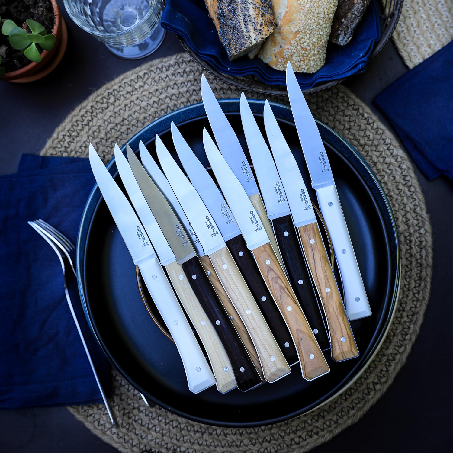 OPINEL - Set di 4 Coltelli da Tavola Facette Ardoise - Lama in Acciaio Inossidabile Microdentato - Manico in Materiale Ecologico VittEr - Garanzia a Vita - Fabbricazione Francese