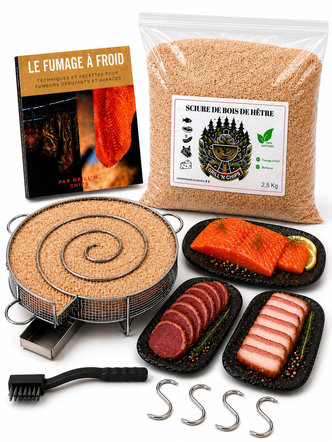 GRILL'N CHIPS® Räucherschnecke/Kaltrauchgenerator, 2,5 Kg Räuchermehl Buche