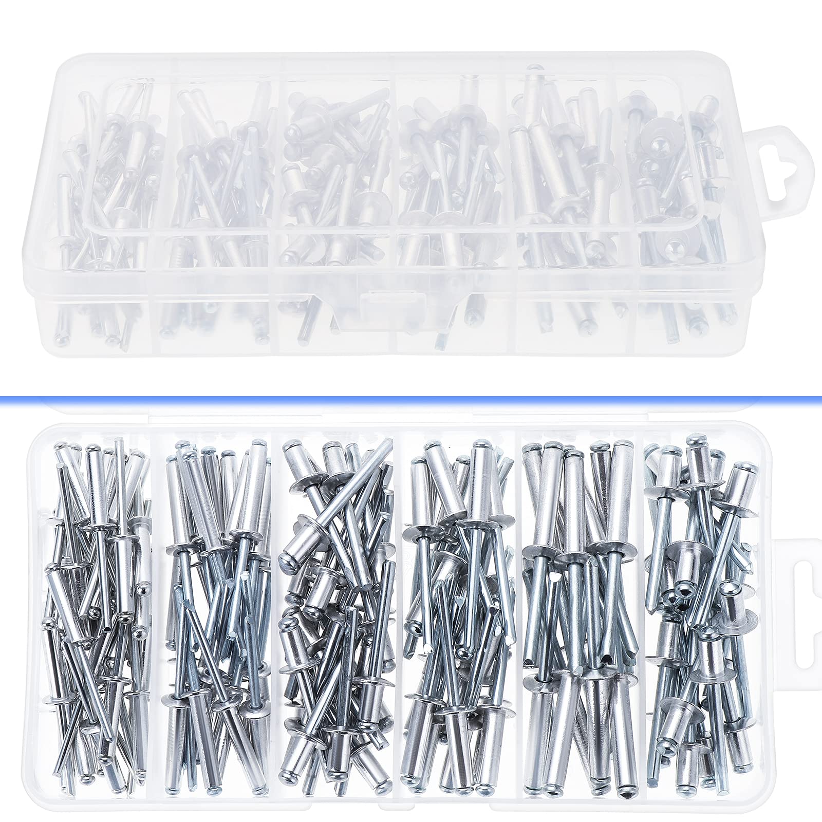 Gueenky 135 Pezzi Rivetti in Alluminio, 5/6/6,4 mm Rivetti pop Rivetti Ciechi, 6 Dimensioni Set di Rivetti a Strappo per Metallo Legno Plastica, con Scatola di Immagazzinaggio