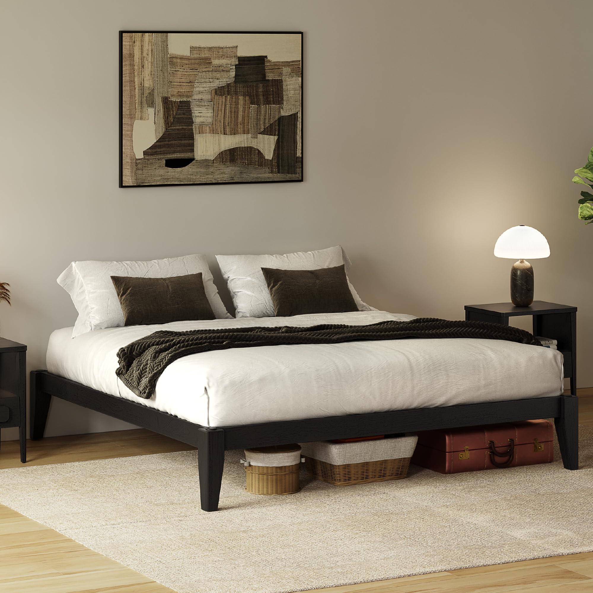 AllForWood Bed Frame - Solid Wood Platform Bed - Japanese Joinery Bed Frame - Wood Slat Support - No Box Spring Needed - Easy Assembly - Minimalist &