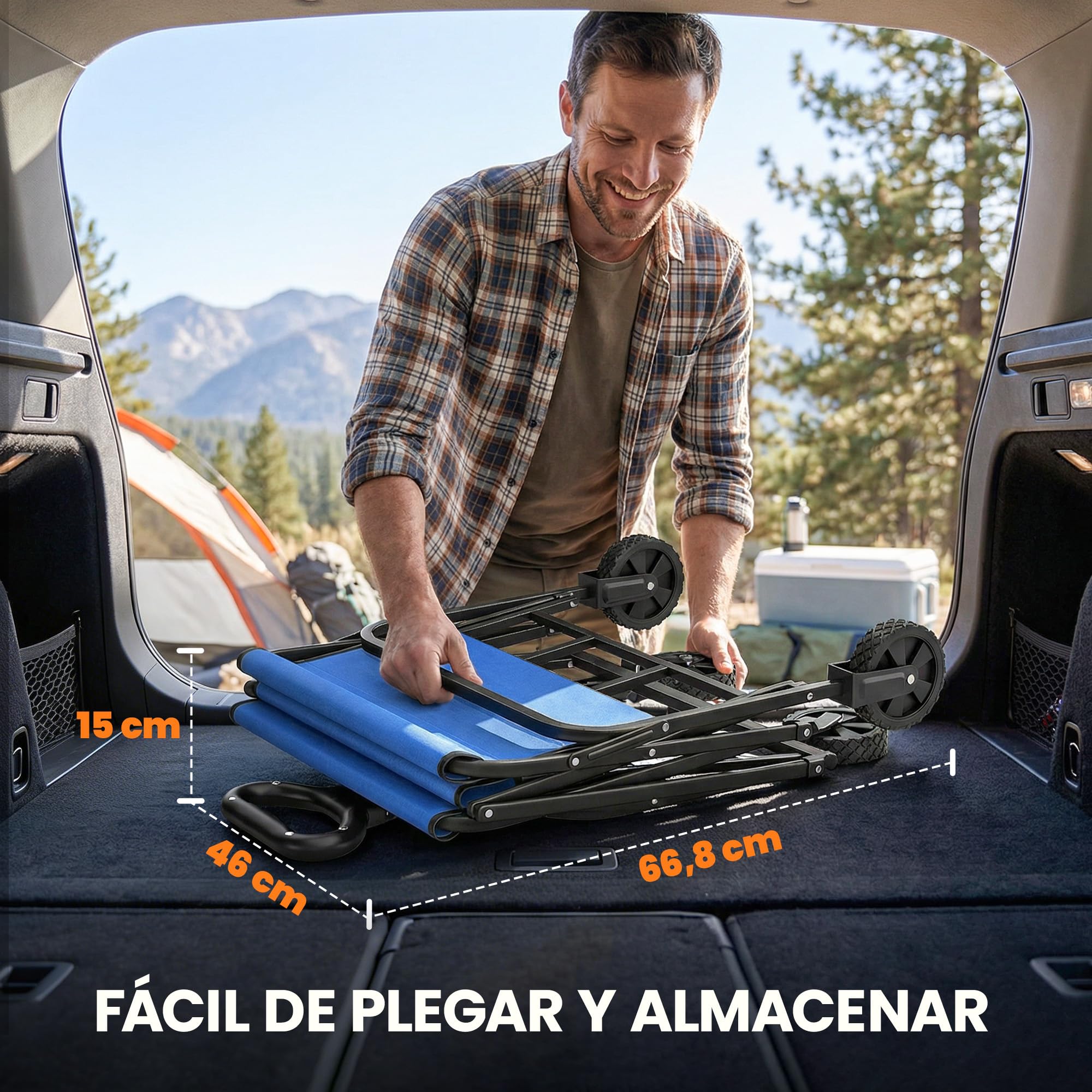 Outsunny Carro Playa con Ruedas, Carro de Jardín Plegable con Mango Ajustable, Marco de Metal, Carga 68 kg, Carrito Transporte para Todo Terreno, Jardín, Campaña, Compra, Azul